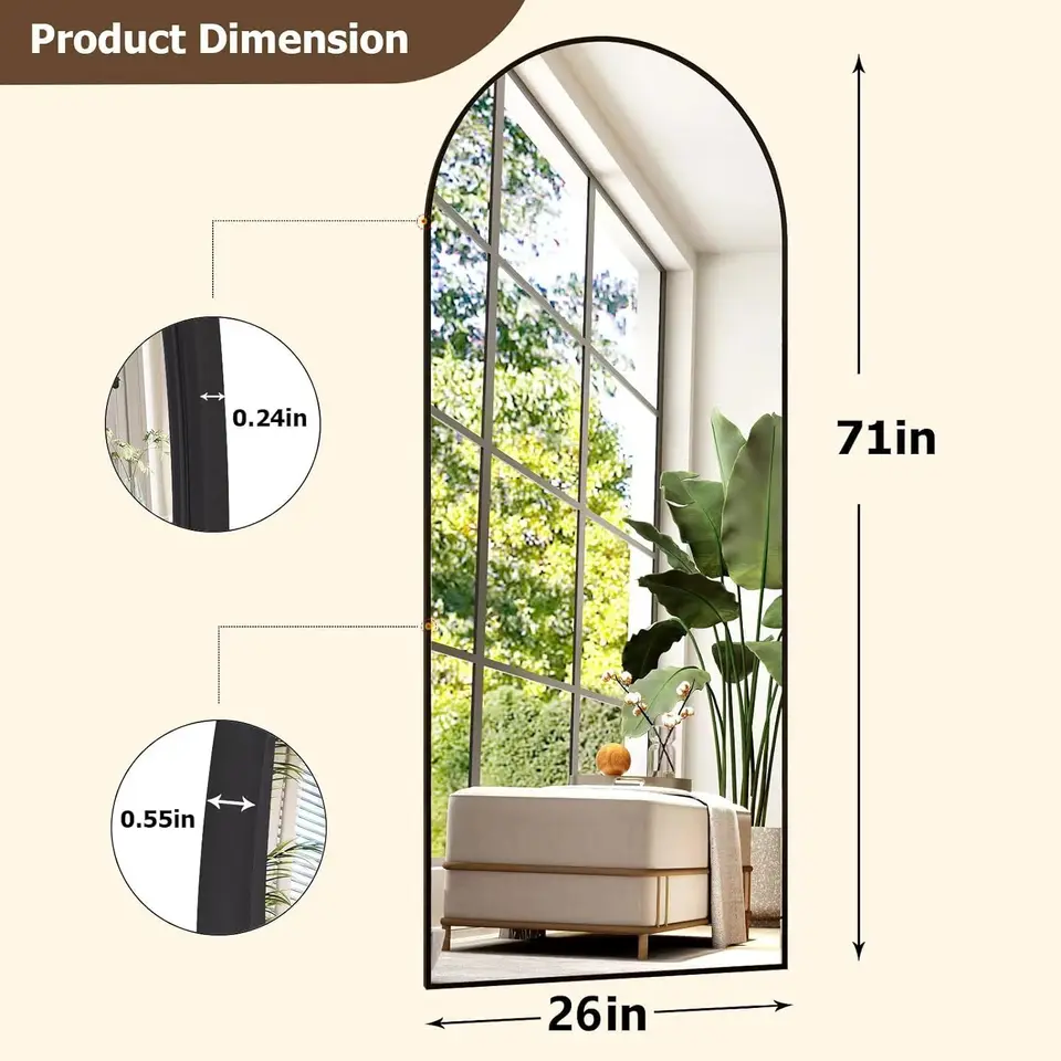 WISSMIELS 71x26 Inch Arched Full Length Mirror - Wall Mount Or Floor Stand, Explosion-Proof, Black Frame - View #13