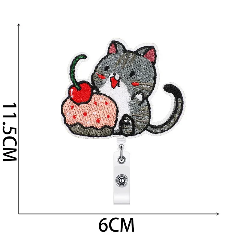 Creative Embroidery Badge Reels Cute Cartoon Cat Retractable Badge