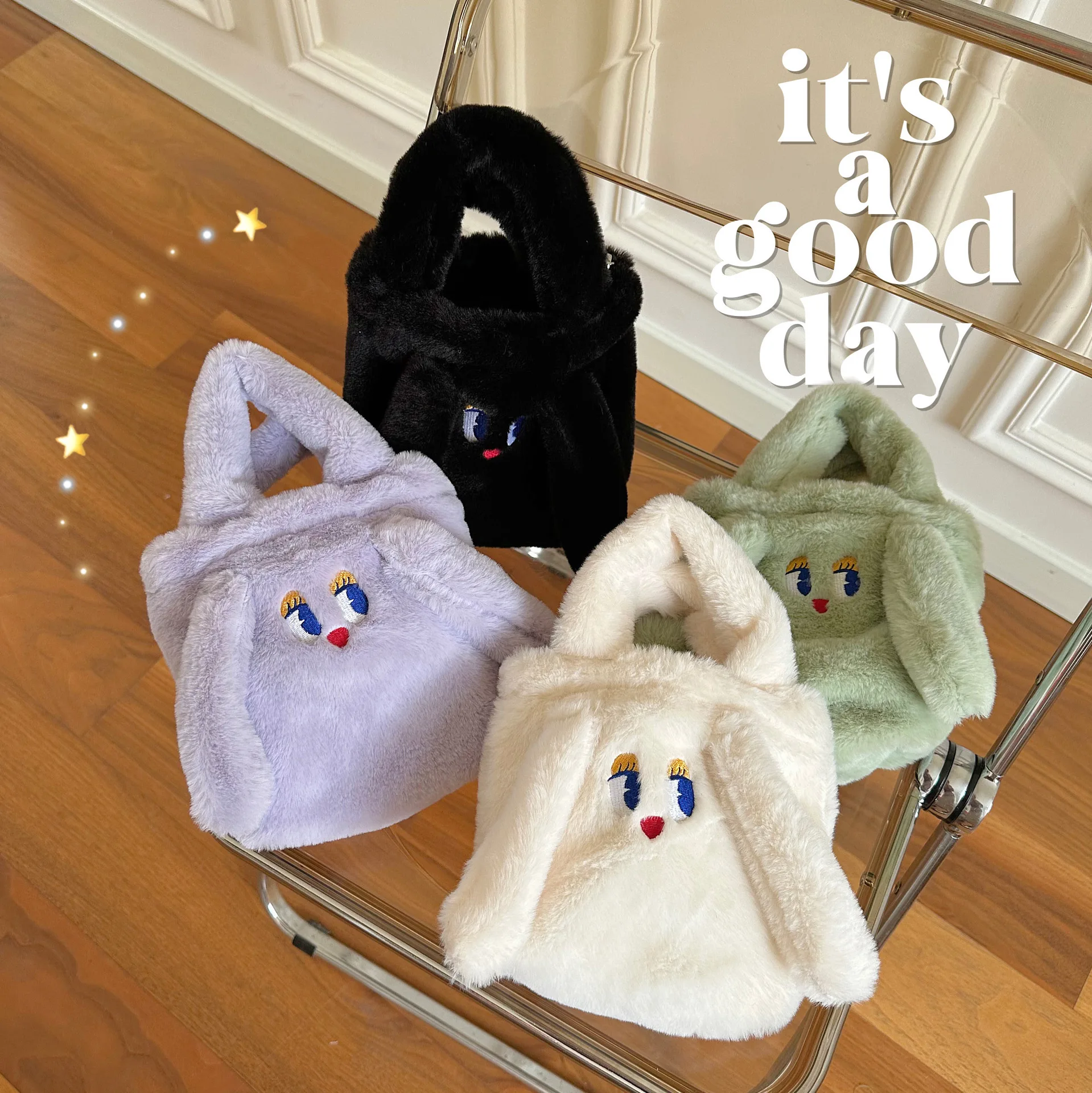 

Winter Toddler Kids Mini Cartoon Embroidery Fluffy Bunny Bag Faux Fur Handbag Little Girls Cute Rabbit Plush Crossbody Purse