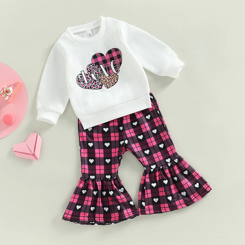 

Toddler Kids Girls Fall Clothes Suits Letter Print Long Sleeve Crew Neck Sweatshirts Tops Floral Print Flare Pants 2Pcs Set