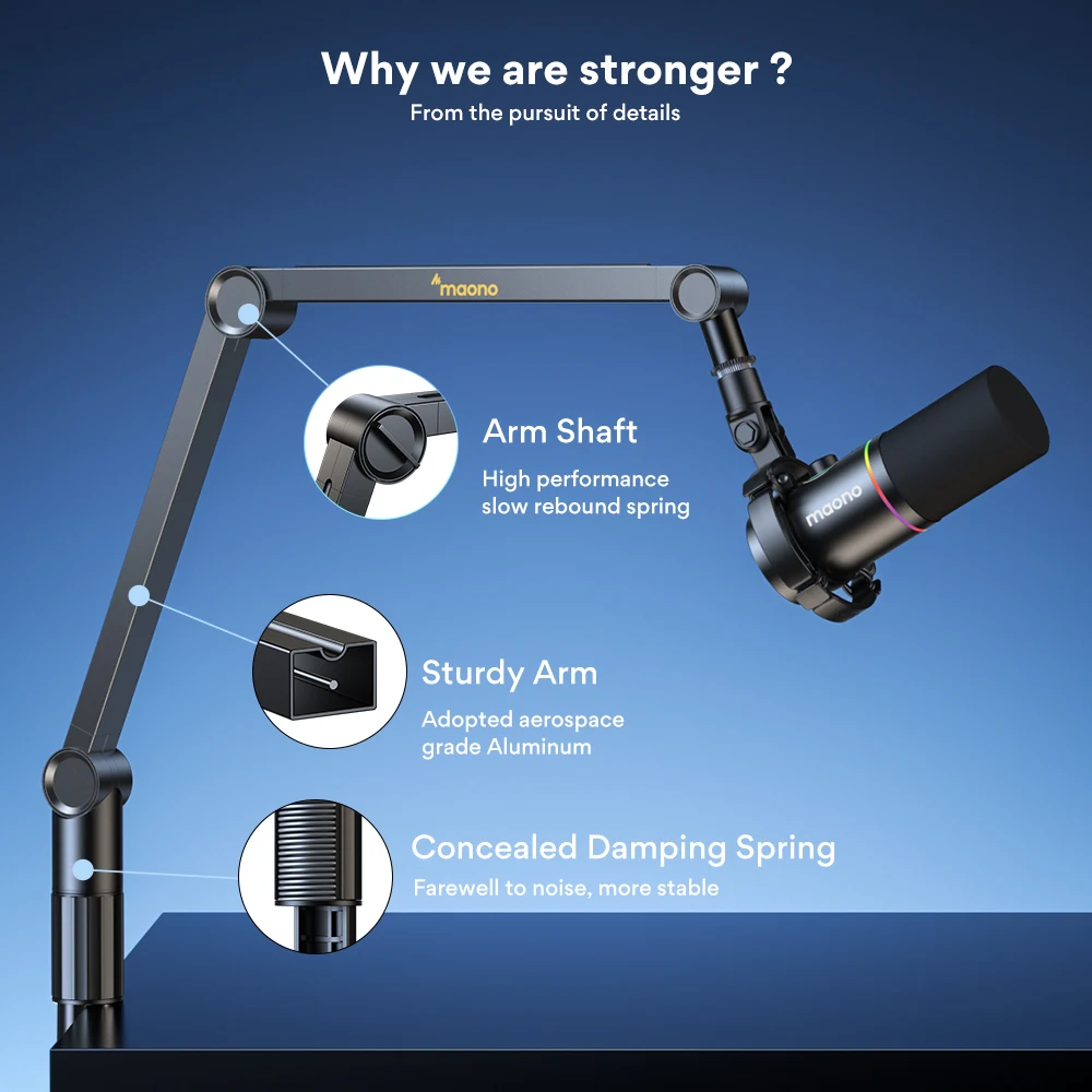 Maono BA91 ขาตั้งแขนตั้งโต๊ะโลหะขาตั้งแขนไมโครโฟนแบบหมุนได้ที่วางสายเคเบิลขาตั้งแบบปรับได้สําหรับพอดแคสต์สตรีมมิ่งเกม 3