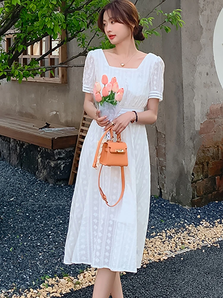 Women White Jacquard Chiffon Square Collar Midi Dress Summer High Waist A-Line Dress 2026 Korean Elegant Bodycon Party Vestidos - AliExpress 200000345 Women White Jacquard Chiffon Square Collar Midi Dress Summer High Waist A-Line Dress 2026 Korean Elegant Bodycon Party Vestidos - AliExpress 200000345