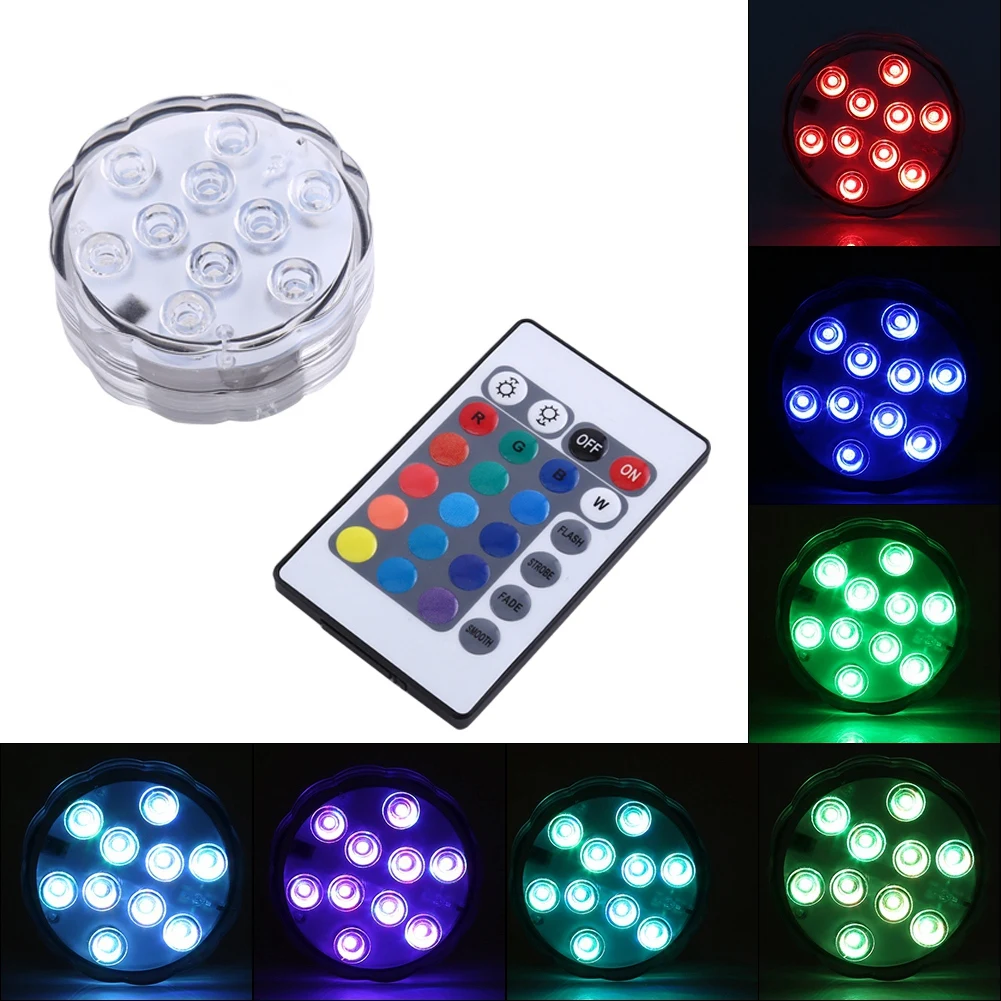 

1Pc Pool Light Underwater Swimming Pool Lighting 10LEDs RGB Updated Submersible Light Waterproof for Aquarium Fish Tank Pond
