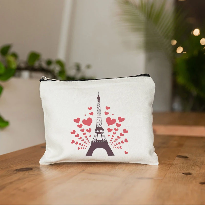 Paris Eiffel Tower Printing  Makeup Bag Travel Neceser Toiletry Organizer Pouch Female Canvas Zipper Cosmetic Bags Best Gift 4