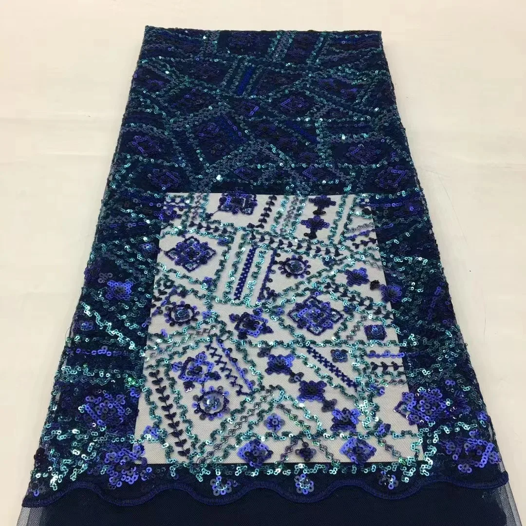 

Blue Latest African Lace Fabric Tulle Lace Fabric High Quality 2023 Asoebi Lace Fabric Embroidered Lace 5 yards Dress
