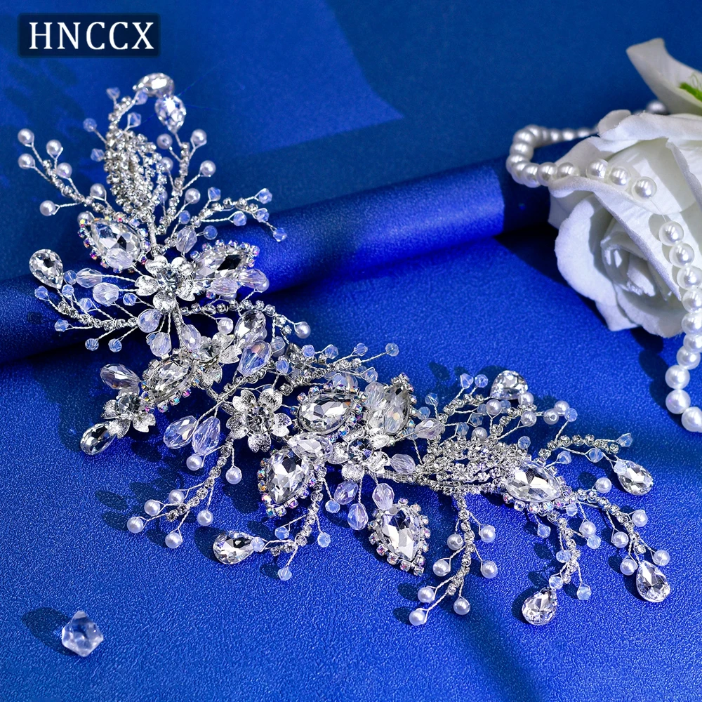 HNCCX Bridal Headband Wedding Forehead Crown Rhinestone Hair Accessories Alloy Flower Headpiece Pearl Headwear For Women CP453