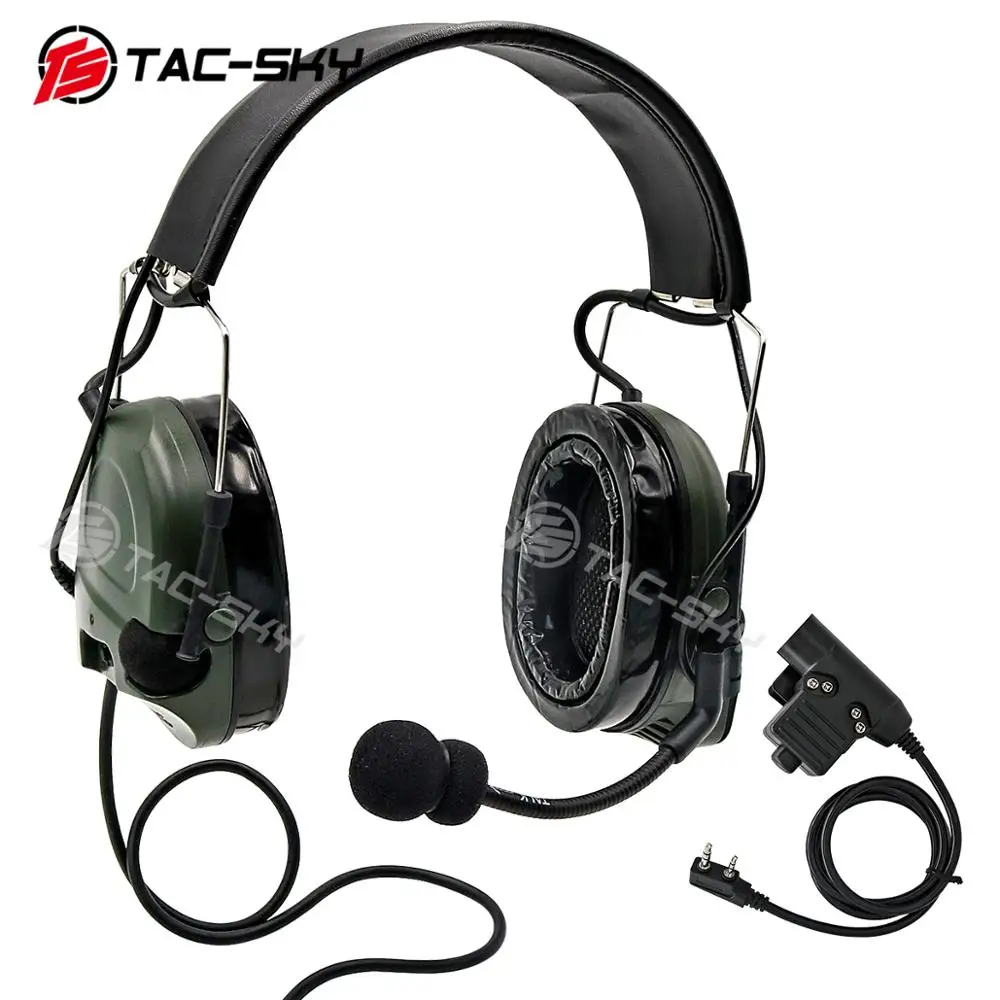 

TS TAC-SKY COMTAC I Military Noise Cancelling Pickup Tactical Headphones + U94 PTT Walkie Talkie Silicone Earmuffs Version-FG
