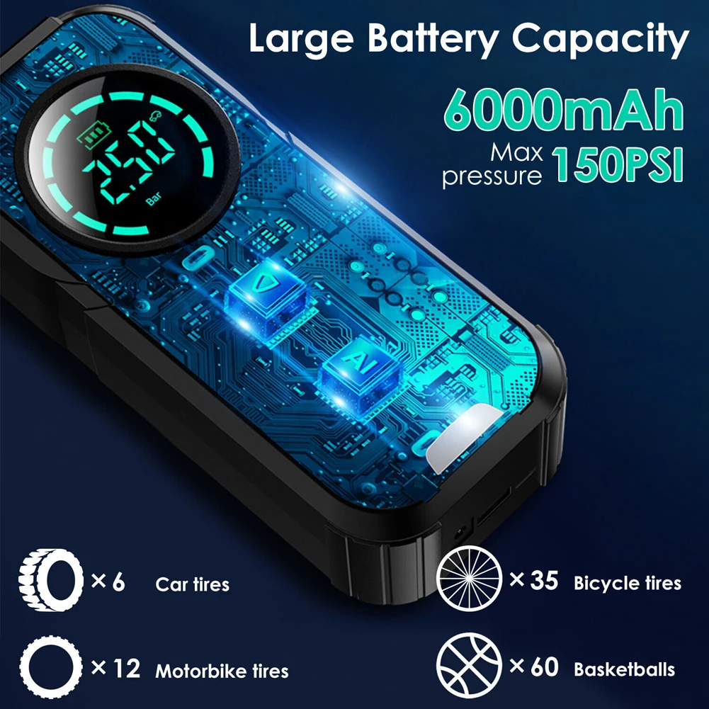 Portable Car Air Compressor 12V 100W Electric Air Pump Inflator Rechargeable Air Pump for Car Bicycle Motorcycle Tires and Balls