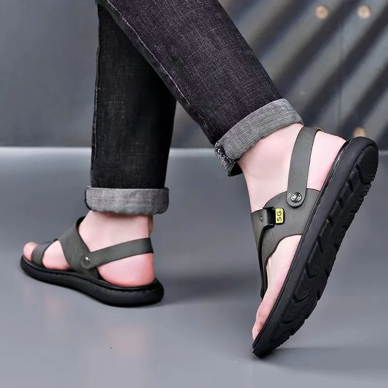 Herr lädersandaler för sommar strand flip-flops casual_voghion.com