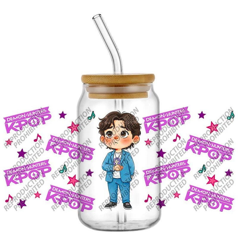 人気のK-POP漫画ハンターデザイン、簡単剥がせる防水DIYデカール、3D uvdtfタンブラー転写ステッカー、16oz uv dtfカップラップ
