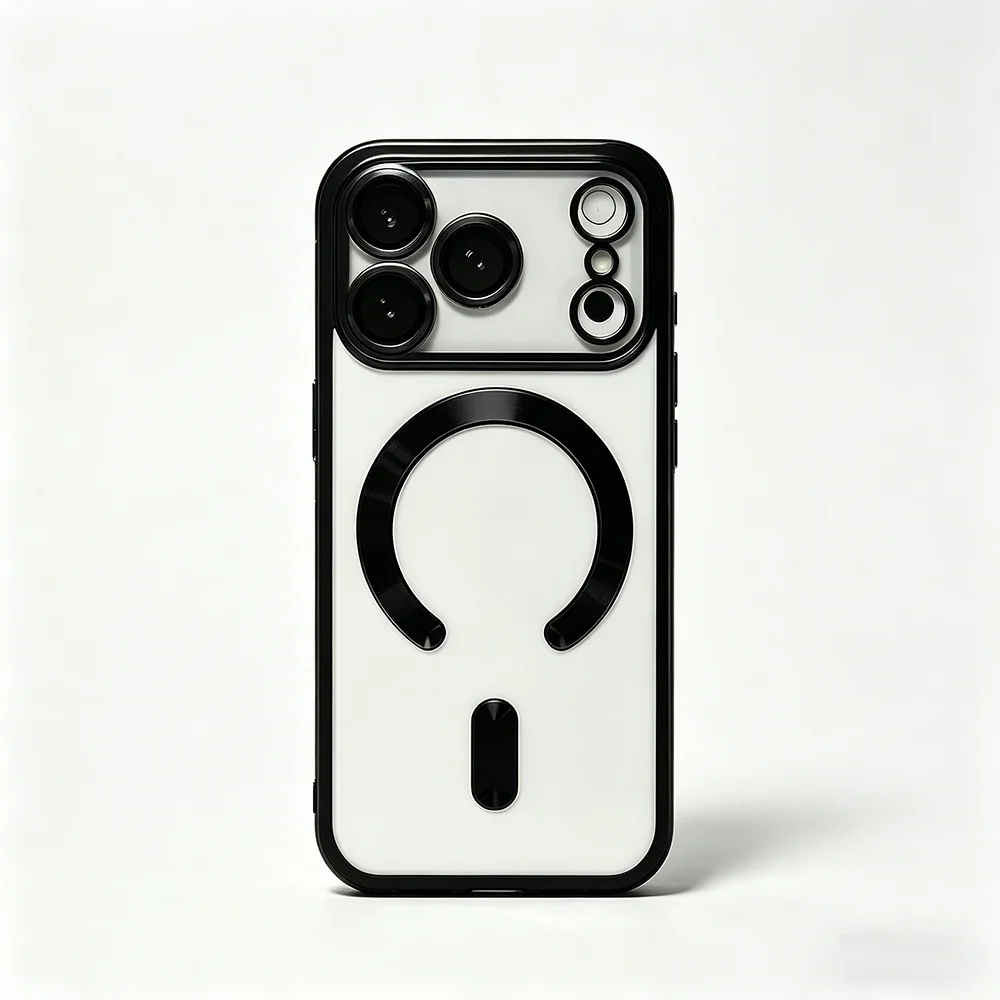 Elegant Orange Magnetic Clear Case with Wireless Charging Compatibility - Stylish Plating Soft Business Cover