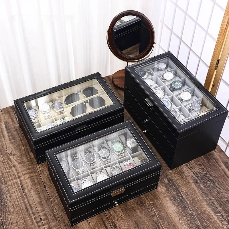 12-Slot PU Leather Lockable Watch Storage Box with Two-Tier Organizer, Secure Jewelry D... - SKU LWSB1516 - UGI Packaging