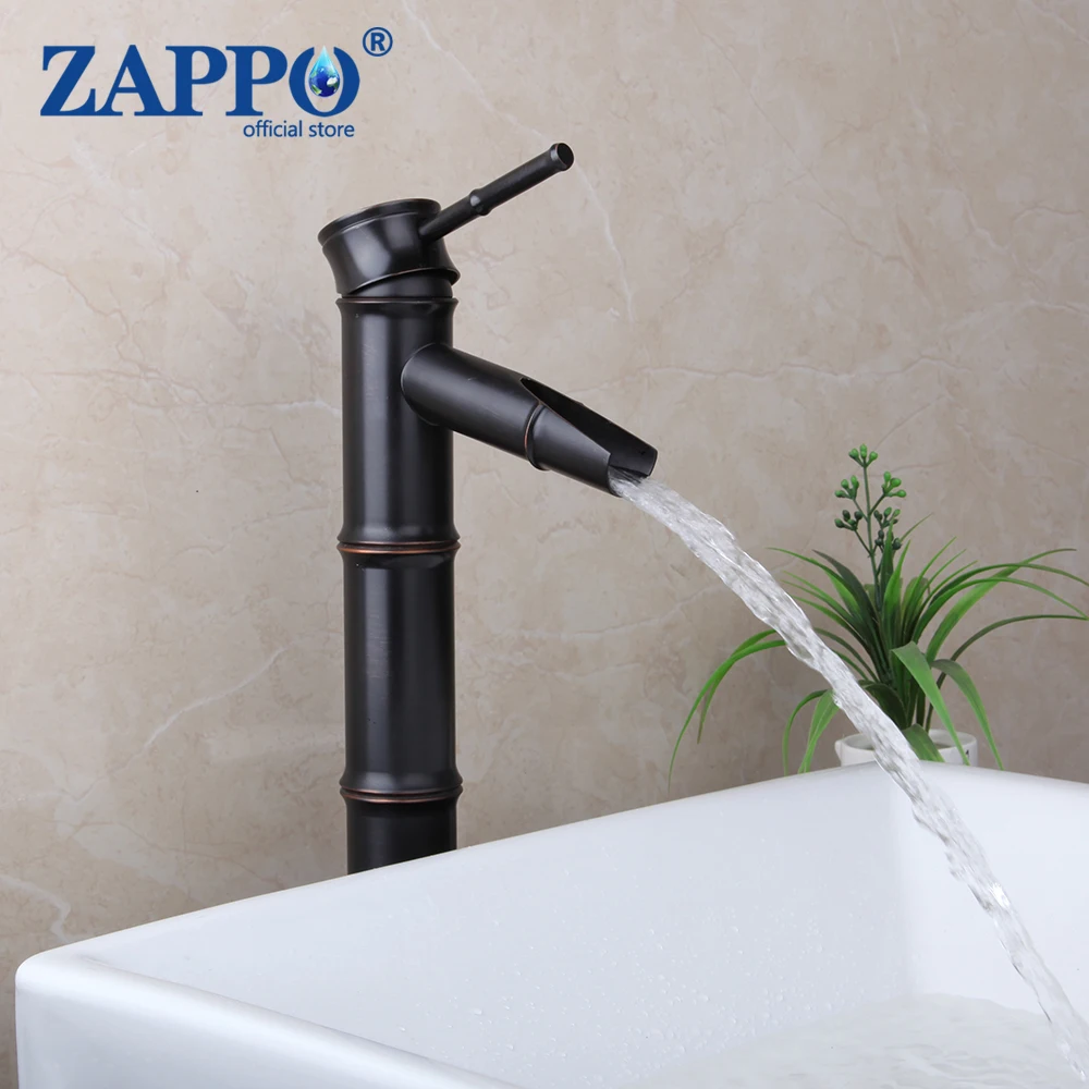 ZAPPO ORB Black Bathroom Basin Faucet Cold Hot Mixer Waterfall Faucets Tap Deck Mount Wash Basin Single Handle Lavotory Faucets