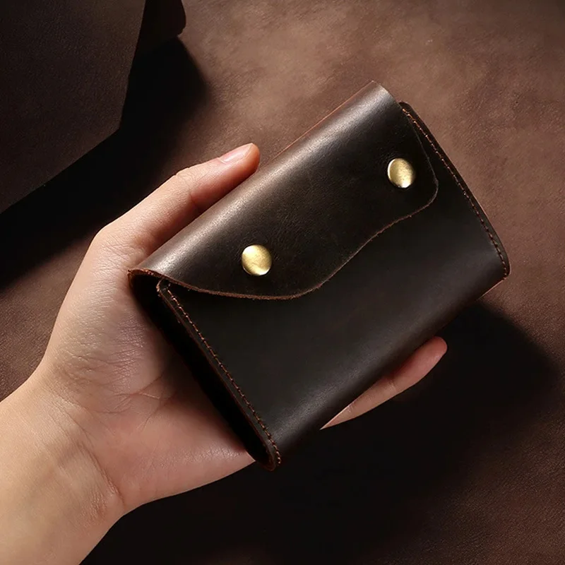 Handmade Leather Card Holder Wallet for Men Vintage Business Card Holder Wallet Genuine Leather