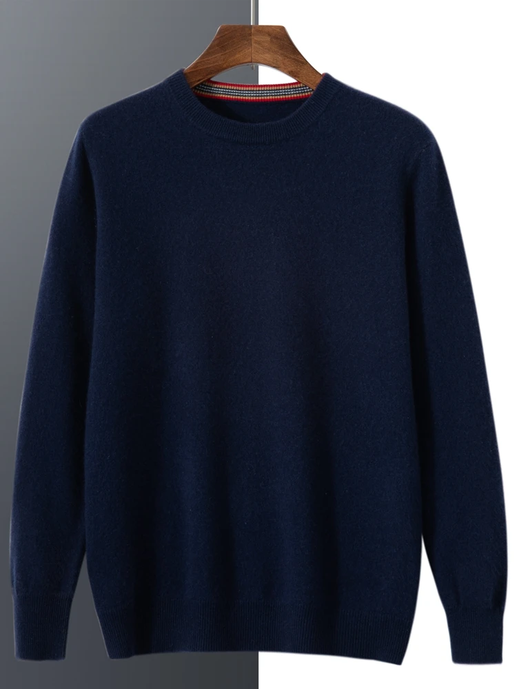 Men's 100% Cashmere Sweater Long Sleeve O-Neck Pullovers Loose High-End Knit Shirt Casual Tops Ready-To-Wear New Autumn Winter 5
