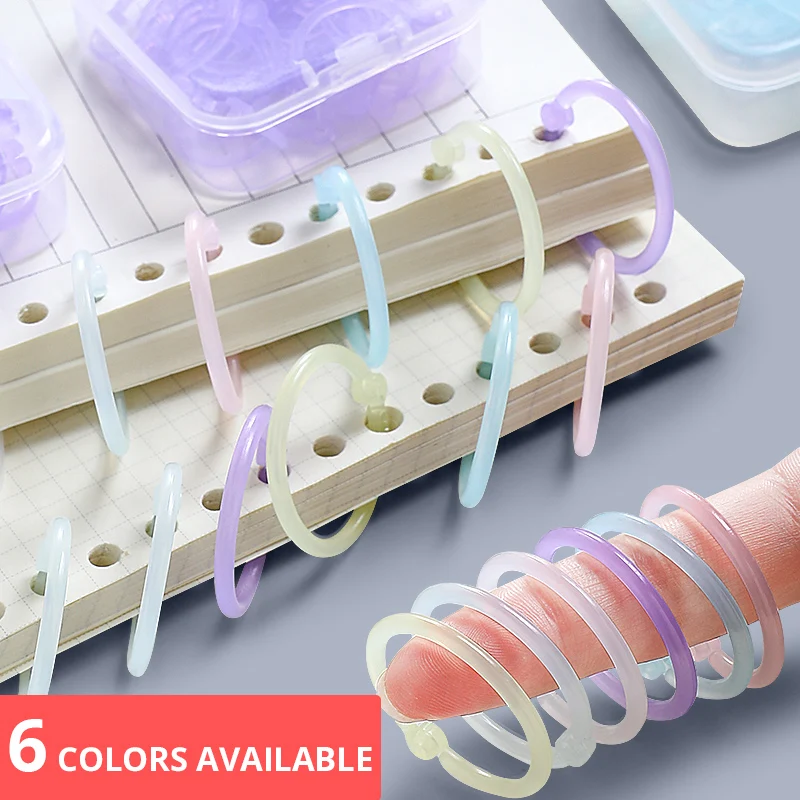 15mm/20mm/25mm 루스 리프 용지 및 문서 사무용품 용 구멍 펀처가있는 다채로운 투명 플라스틱 바인딩 링