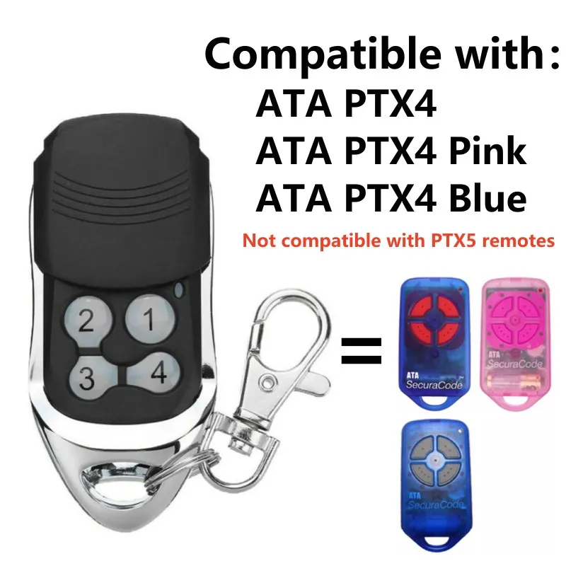 

Garage Door Remote Control ATA PTX4 Gate Opener ATA PTX-4 433.92MHz Rolling Code Door Command Transmitter Keychain