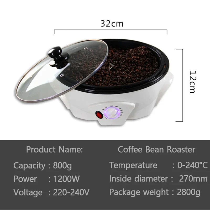 Home Electric Coffee Bean Roaster 0-240&deg; 220V Non-stick Pan Anti-scalding Handle Use for Stir-fried Peanuts/Melon Seeds/Soybeans