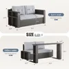 Patio Wicker Sofa with Foldable Long Table, Outdoor Rattan Couch Furniture Steel Frame with Deep Seat High Back and Grey Cushion 3