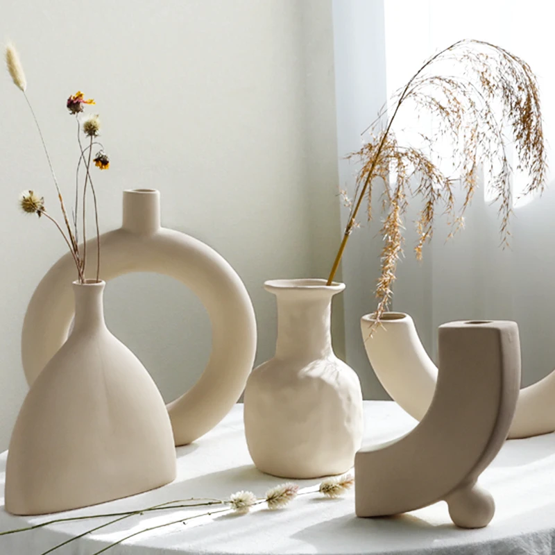 Vase À Fleurs En Céramique Blanc Moderne Pour Décoration D'Intérieur, Cuisine, Bureau