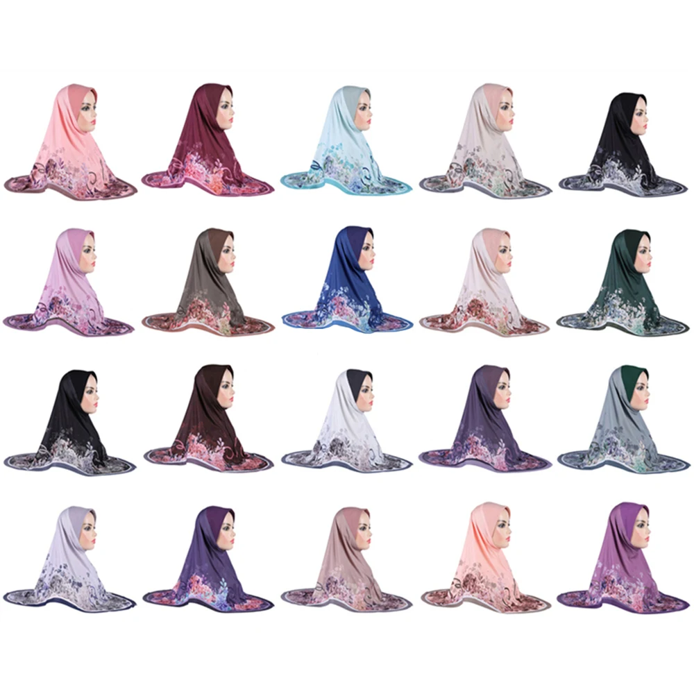 

Muslim Women Print Hijab Amira Instant Scarf Turban Islamic Pull On Ready Made To Wear Hijabs Arab Shawl Wrap Pray Hat 20PCS/SET