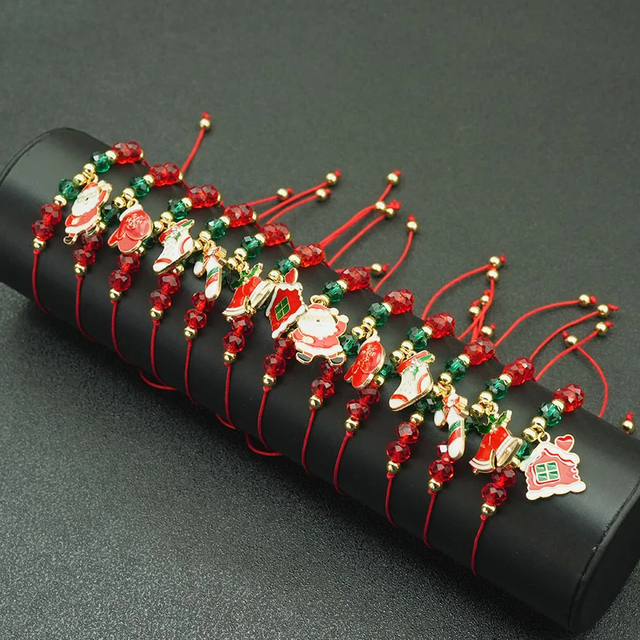 Handmade Red Braided Christmas Bracelet Adjustable Unisex