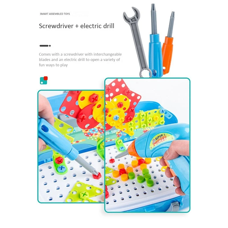-어린이 전기 드릴 장난감 DIY 교육 퍼즐 장난감 어린이 드릴 너트 스크루 드라이버 조립 도구 모델