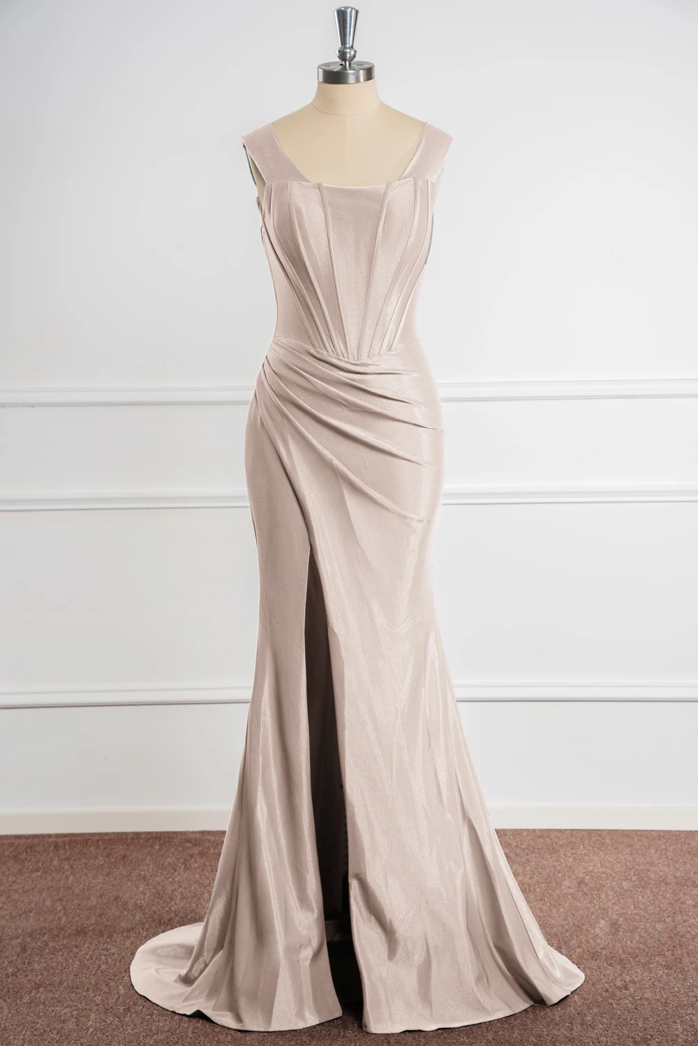 

Pink Mermaid High Split Evening Dresses For Women Pleat Fish Bone Spaghetti Straps Green Wedding Formal Party Prom Gowns Vestido