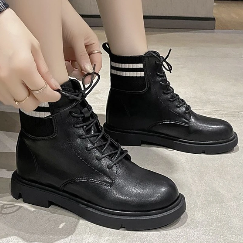 

Женские ботинки на низком каблуке, водонепроницаемые ботинки разных цветов с круглым носком, на шнуровке, зима 2023