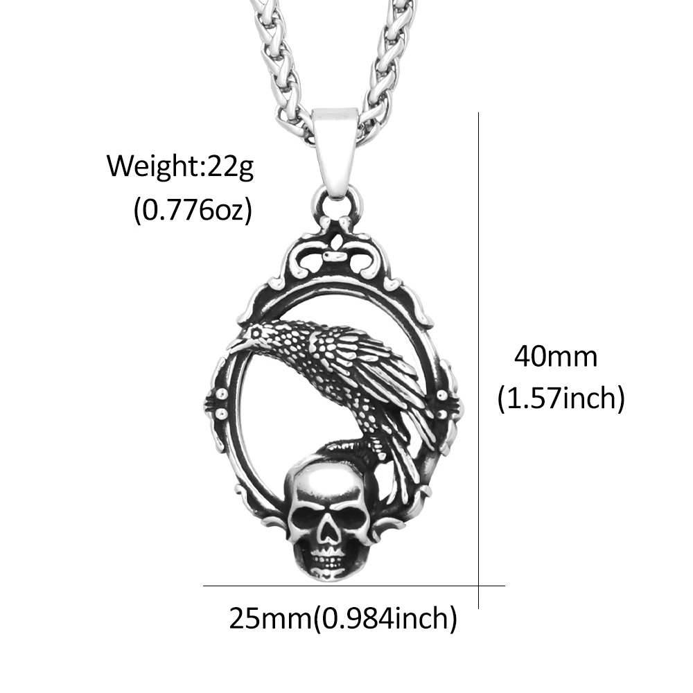 Mode Vintage Schädel Magie Spiegel Anhänger Halskette Für Männer Frauen Punk Edelstahl Krähe Halsketten Amulett Schmuck Großhandel – Detail 1