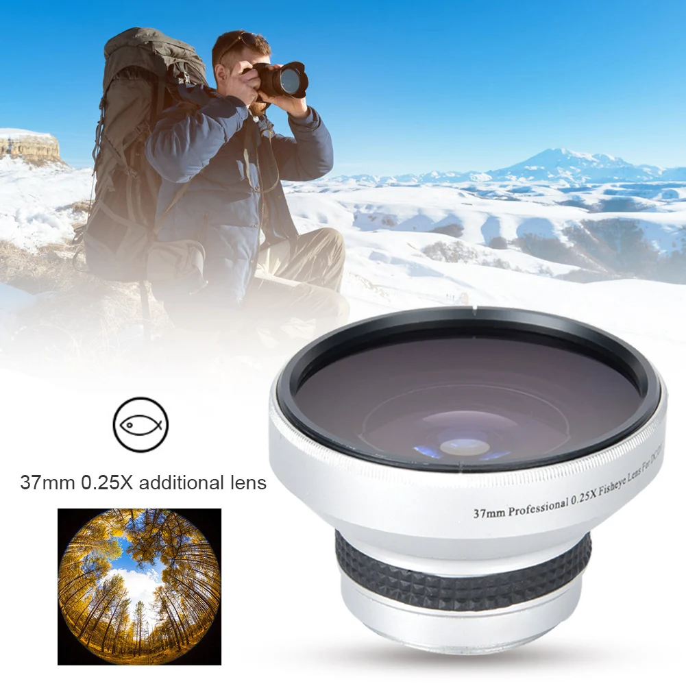 Fish Lens Camera Fisheye Lens Silver Waterproof 37mm 0.25X Fisheye Lens Camera Lenses ...