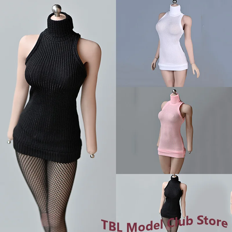 

1/6 Female Soldier Sleeveless Tops Thick Striped High Neck Off-Shoulder Sweater Accessory for 12" Action Figure Body Collectible