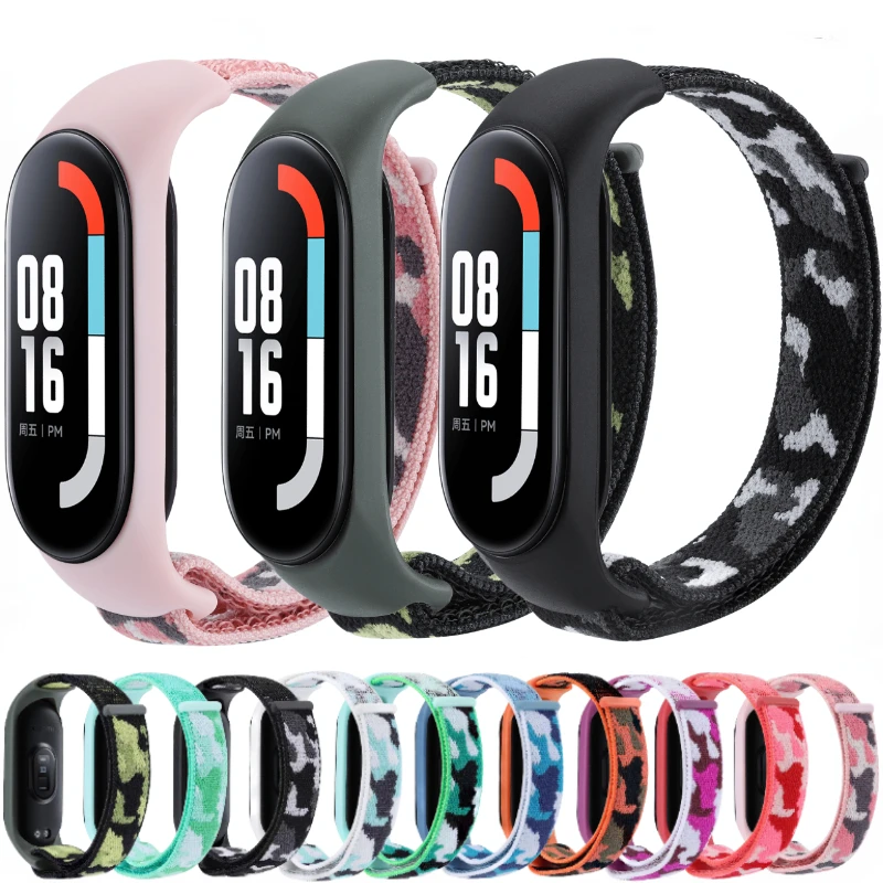 Nylon Loop Strap For Xiaomi Mi Band 7 6 5 4 3 Bracelet Sports Band Mi Band 7 6 5 Belt Camouflage Style Mi Band 4 3 Accessories