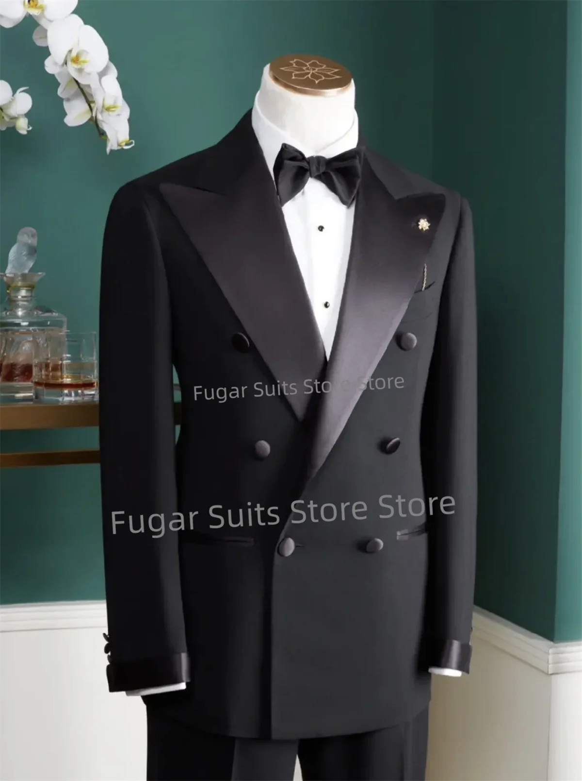

Classic Black Wedding Men Suits Slim Fit Peak Lapel Groom Formal Tuxedos Banquet 2Pieces Sets Business Male Blazer Costume Homme