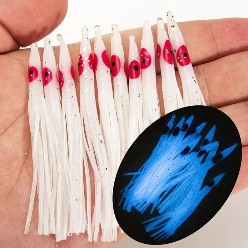 Biomimetic Bait Monochrome Flash Octopus FakeBait 10Pcs Needle Shaped Road Subbait Soft Squid Road Subbait Fishing Accessories
