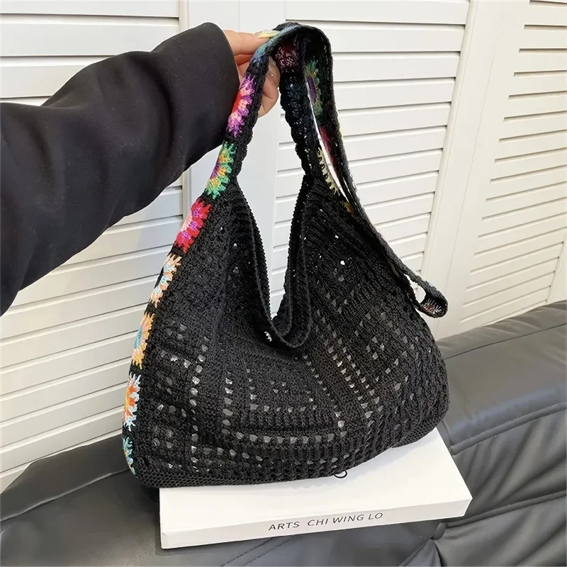 Women Knitted Shoulder Bag Crochet Tote Bag Fashionable Handbag Summer Beach Bаg