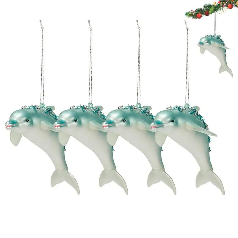 

Украшения для рождественских дельфинов, 4 шт., блестящий синий Дельфин, Рождественское украшение, милые голубые Дельфины, украшения из выдутого стекла, милые