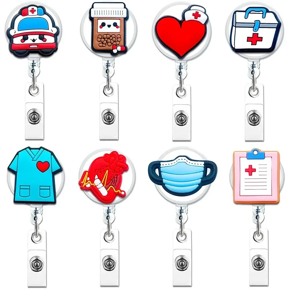 Cartoon Nurse Doctor Hospital Medical Retractable Badge Reel Dress Clips Brooches With Tags ID Name Card Holders Gift