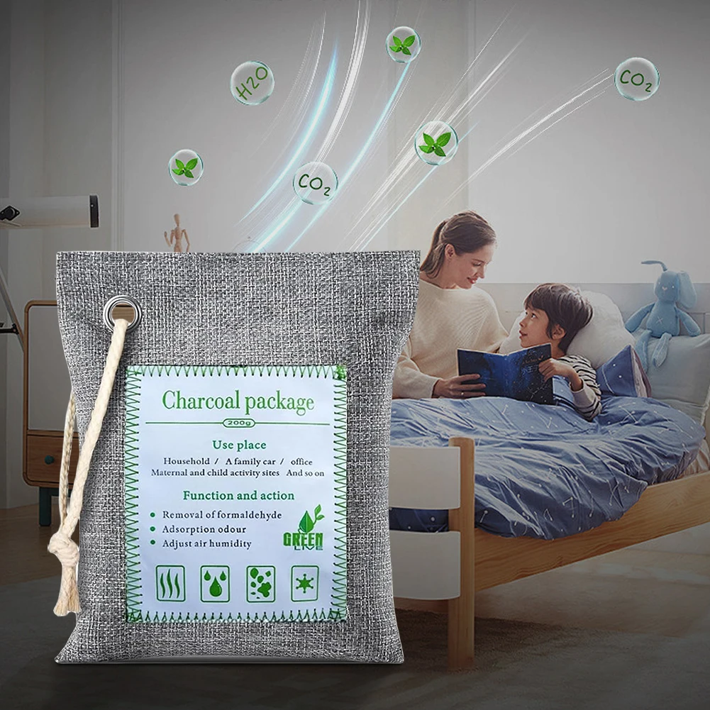 Odor Eliminator 2x200g Car Air Dehumidifier Reusable Bamboo Activated Charcoal Air Freshener for Home Car Pets Bathroom Basement