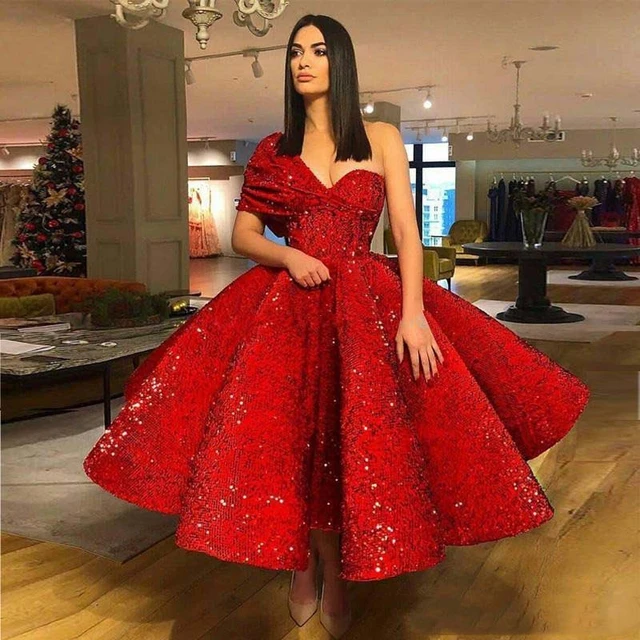 A-line Off-the-shoulder Red Prom Dresses Long Prom Dress Sparkly Eveni –  SELINADRESS