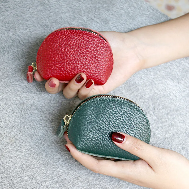 Vintage Women Genuine Leather Coin Purses Girls Zipper Wallet Ladies Clutch Change Purse Female Small Shell Money Bag Wallets