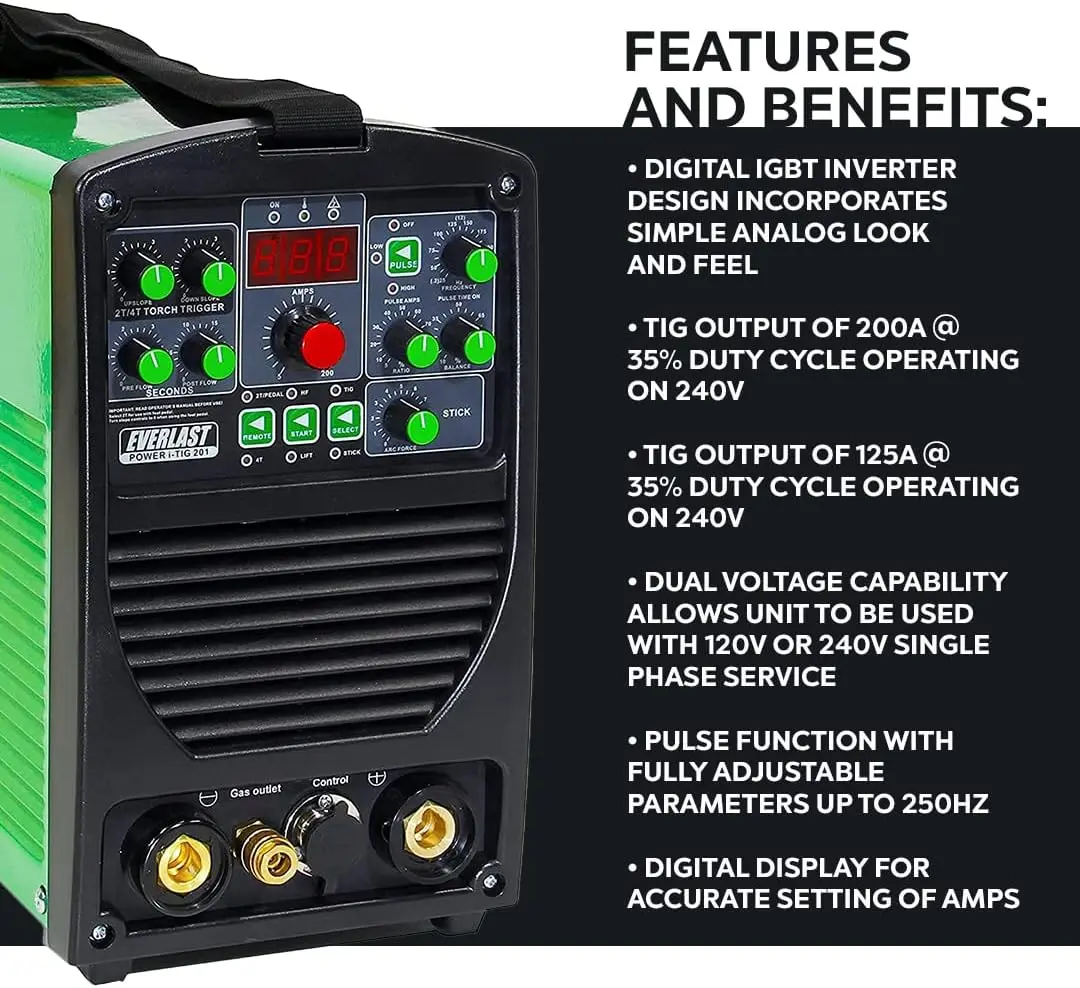 Welding Machine 201 DC TIG Stick Welder 110v/220v Dual Voltage Features Lift Start and High Frequency Modes for DC Welding