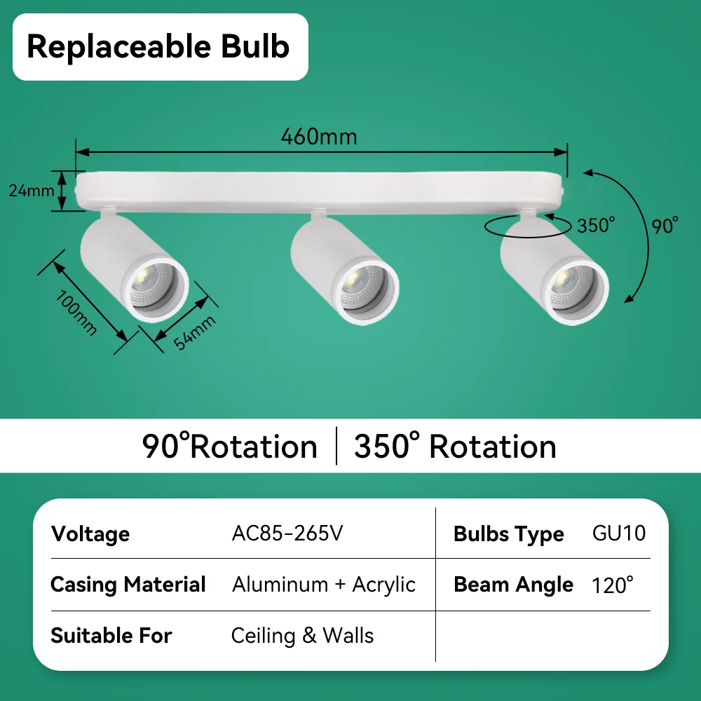 Contemporary Adjustable GU10 Spotlight for Kitchen and Dining Room Ceiling Lighting