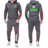 2025 Spring And Autumn Man's Solid Color Sets Kawasaki Motorcycle Racing Team Logo Print High Street Hoodies+Sports Pants Suits
