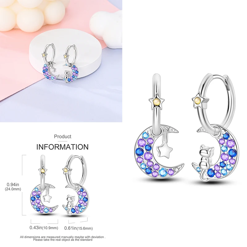 Silver Earrings Sterling Silver 925 For Women Original Charm Moon and stars Engagement Anniversary Jewelry Gift