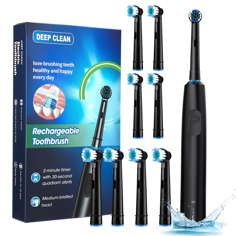 Rechargeable Rotary Electric Toothbrush with 8 Replacement Heads