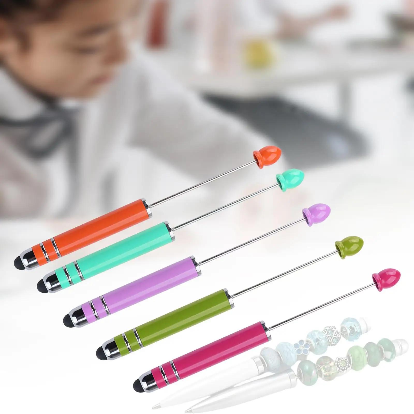 5x Creative Beadable Pens Art Drawing DIY Bead Ballpoint Pen Rollerball Pen for Exam Spare Classroom Taking Notes Drawing School