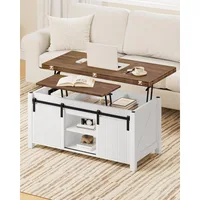 39.4" Lift Top Coffee Table, 4 in 1 Coffee Table, Farmhouse Convertible Coffee Tables, with Hidden Compartments, with Sliding Do 2
