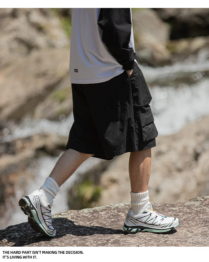 Outdoor three-dimensional large pocket workwear shorts, straight tube loose casual capris gym shorts men