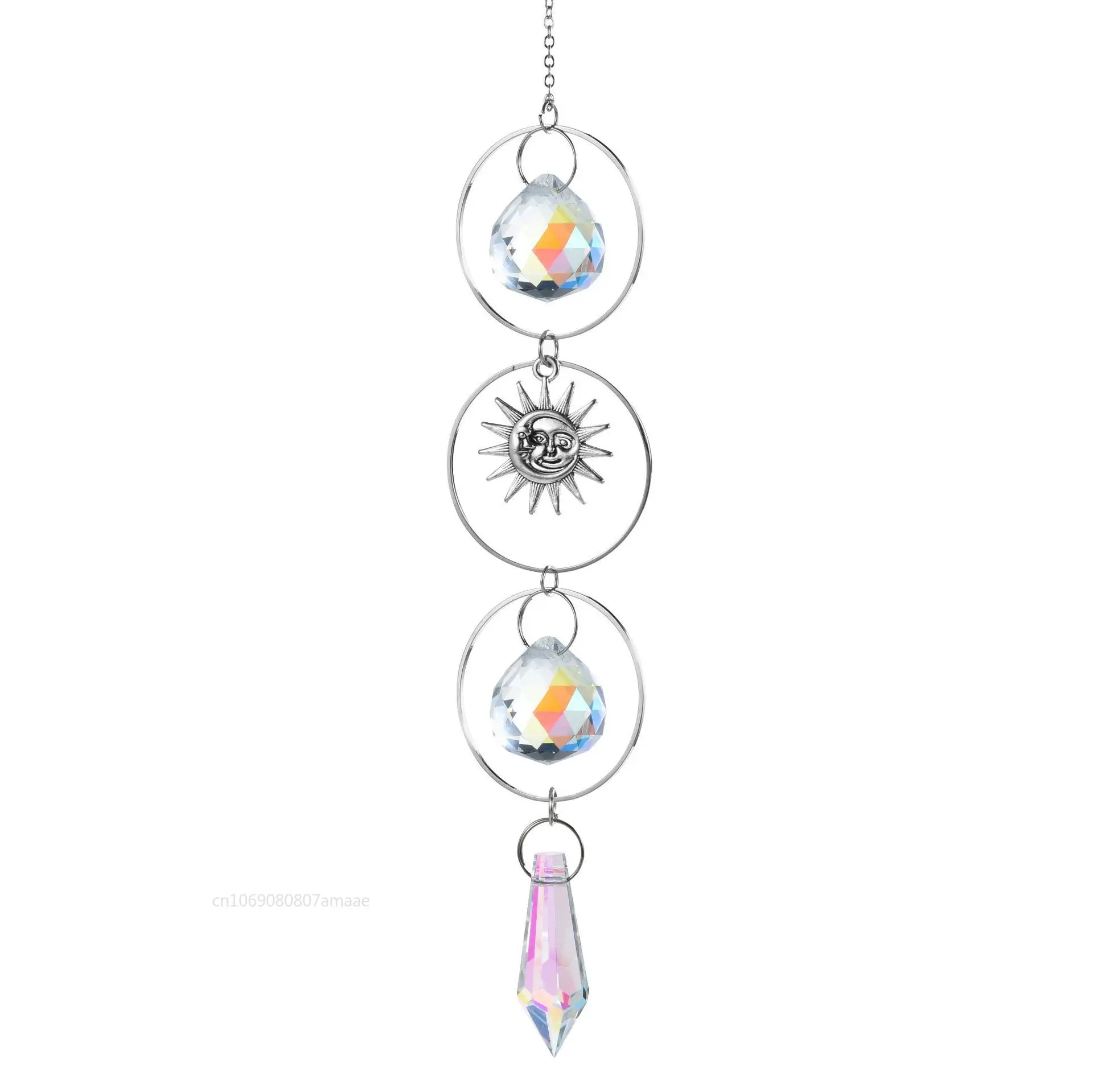 Silver Suncatcher Crystal Moon Lotus Chakra Hanging Garden Decoration Sun Catcher Rainbow Maker Stained Glass Outdoor Decor Gift crystal sun catcher,crystal hanging decoration,crystal ornament,crystal wall hanging,glass pendant ornament,crystal light catcher,window hanging suncatcher